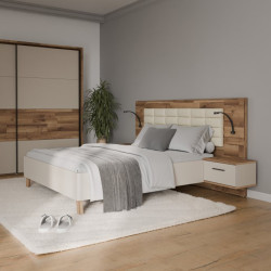 Łóżko + szafki nocne Ricciano RCQL1164B piaskowy/dąb klepkowy