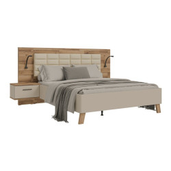Łóżko + szafki nocne Ricciano RCQL1164B piaskowy/dąb klepkowy
