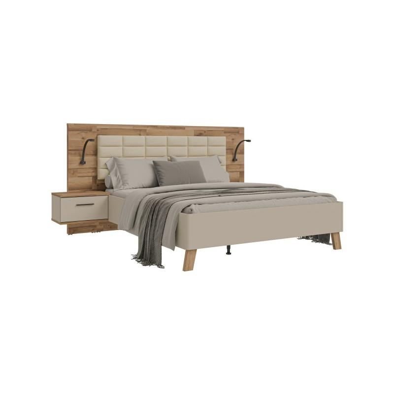 Łóżko + szafki nocne Ricciano RCQL1164B piaskowy/dąb klepkowy