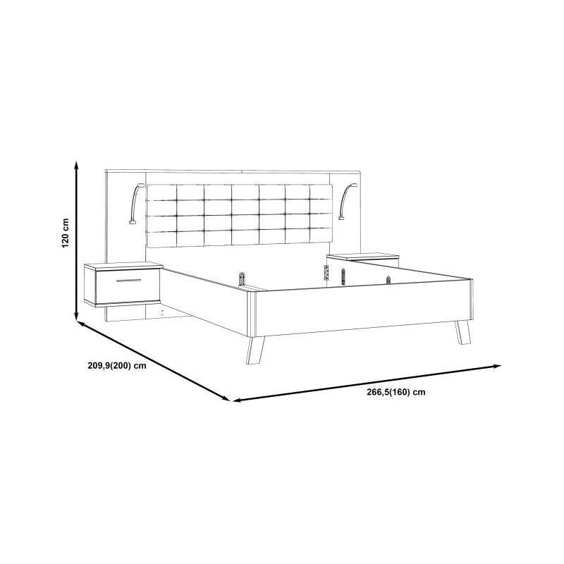 Łóżko + szafki nocne Ricciano RCQL1164B piaskowy/dąb elegancja