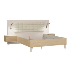 Łóżko + szafki nocne Ricciano RCQL1164B piaskowy/dąb elegancja