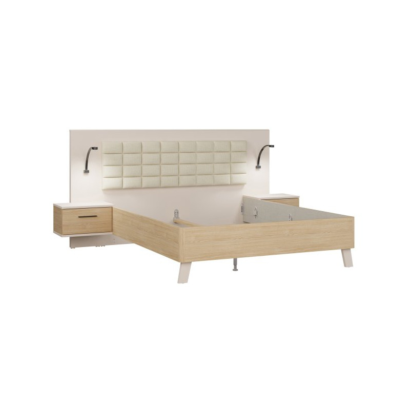 Łóżko + szafki nocne Ricciano RCQL1164B piaskowy/dąb elegancja
