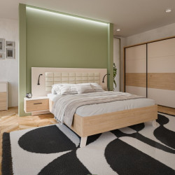 Łóżko + szafki nocne Ricciano RCQL1164B piaskowy/dąb elegancja