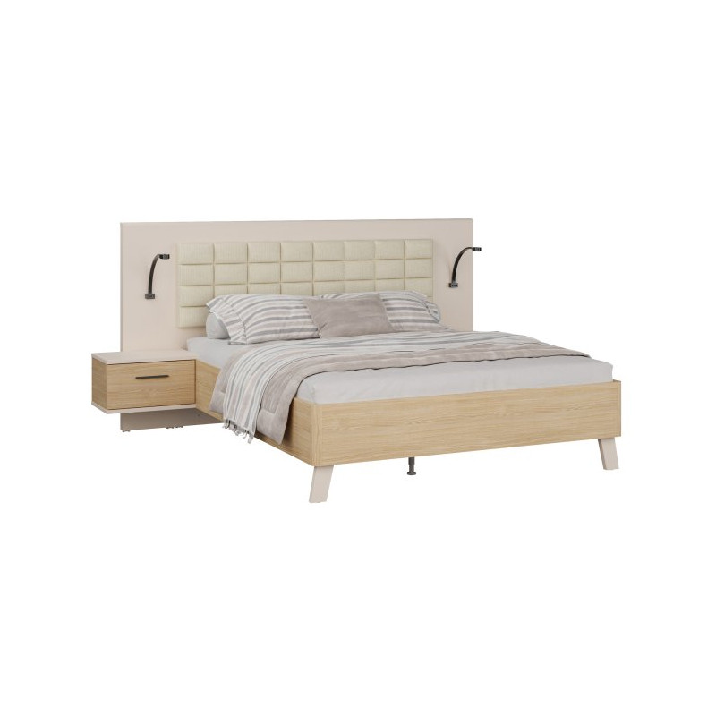 Łóżko + szafki nocne Ricciano RCQL1164B piaskowy/dąb elegancja