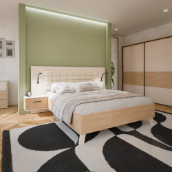 Łóżko + szafki nocne Ricciano RCQL1164B piaskowy/dąb elegancja