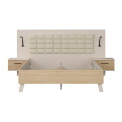 Łóżko + szafki nocne Ricciano RCQL1164B piaskowy/dąb elegancja