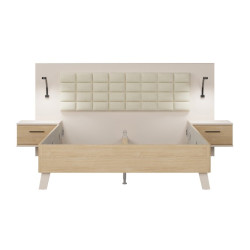 Łóżko + szafki nocne Ricciano RCQL1164B piaskowy/dąb elegancja