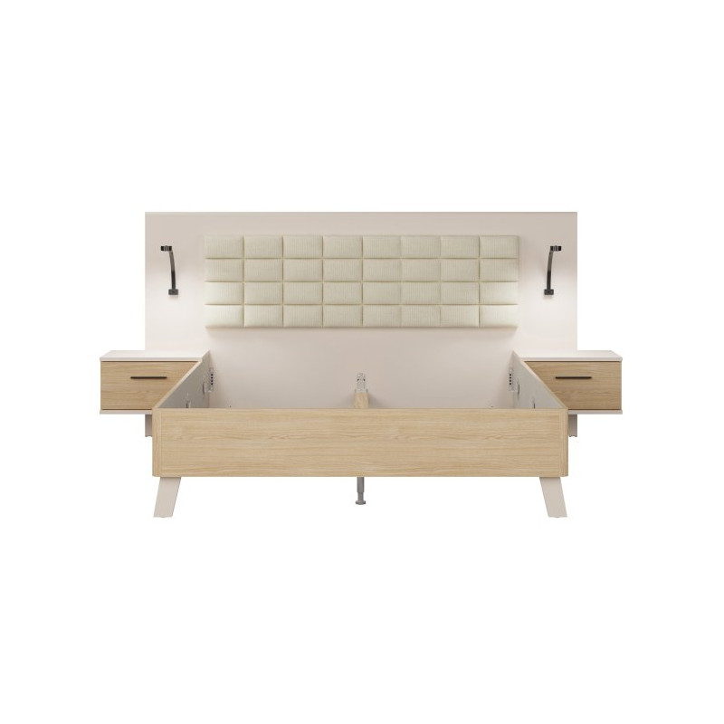 Łóżko + szafki nocne Ricciano RCQL1164B piaskowy/dąb elegancja