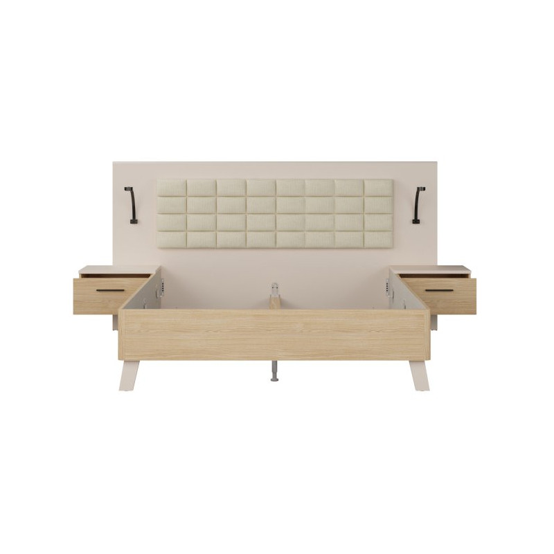 Łóżko + szafki nocne Ricciano RCQL1164B piaskowy/dąb elegancja