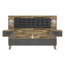 Łóżko z szafkami nocnymi Ricciano RCQL1184B beton ciemnoszary/dąb klepkowy