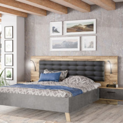 Łóżko z szafkami nocnymi Ricciano RCQL1184B beton ciemnoszary/dąb klepkowy