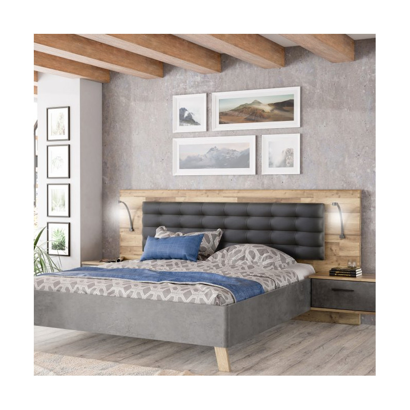 Łóżko z szafkami nocnymi Ricciano RCQL1184B beton ciemnoszary/dąb klepkowy