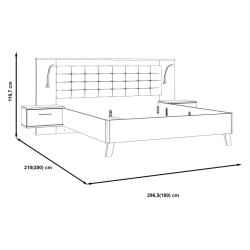 Łóżko z szafkami nocnymi Ricciano RCQL1184B beton ciemnoszary/dąb klepkowy