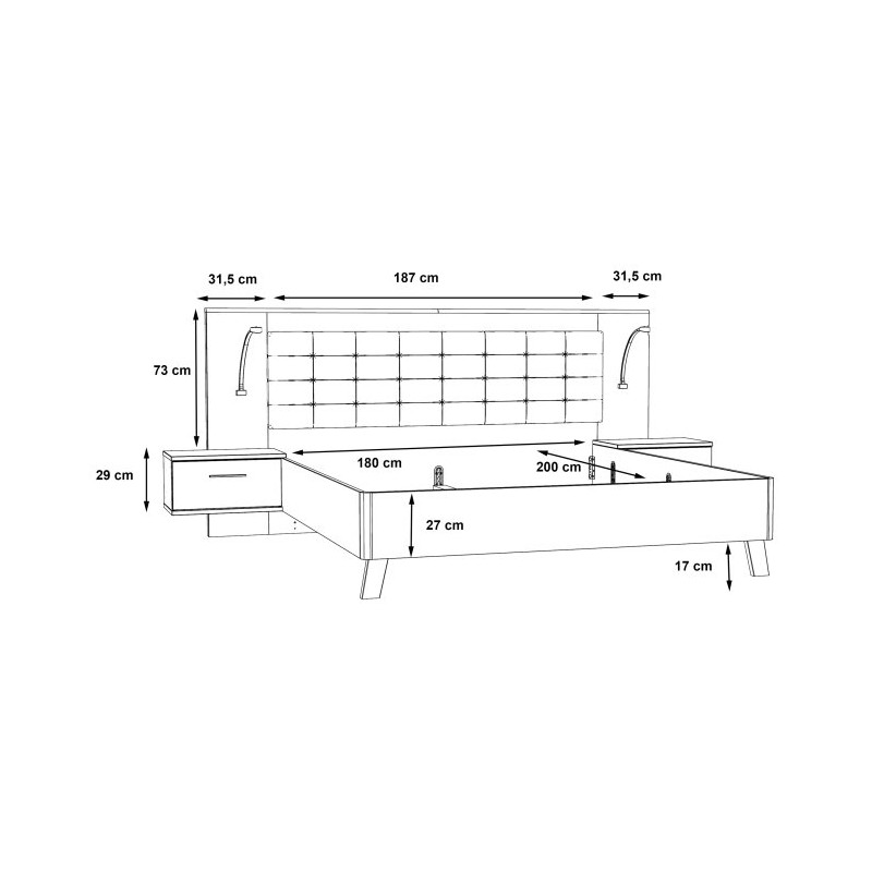 Łóżko z szafkami nocnymi Ricciano RCQL1184B beton ciemnoszary/dąb klepkowy