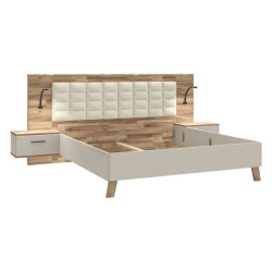 Łóżko z szafkami nocnymi Ricciano RCQL1184B piaskowy/dąb klepkowy