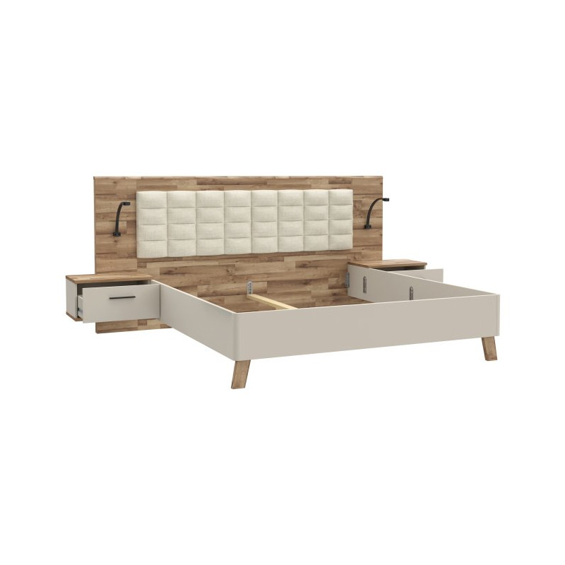 Łóżko z szafkami nocnymi Ricciano RCQL1184B piaskowy/dąb klepkowy
