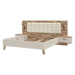 Łóżko z szafkami nocnymi Ricciano RCQL1184B piaskowy/dąb klepkowy