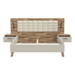 Łóżko z szafkami nocnymi Ricciano RCQL1184B piaskowy/dąb klepkowy