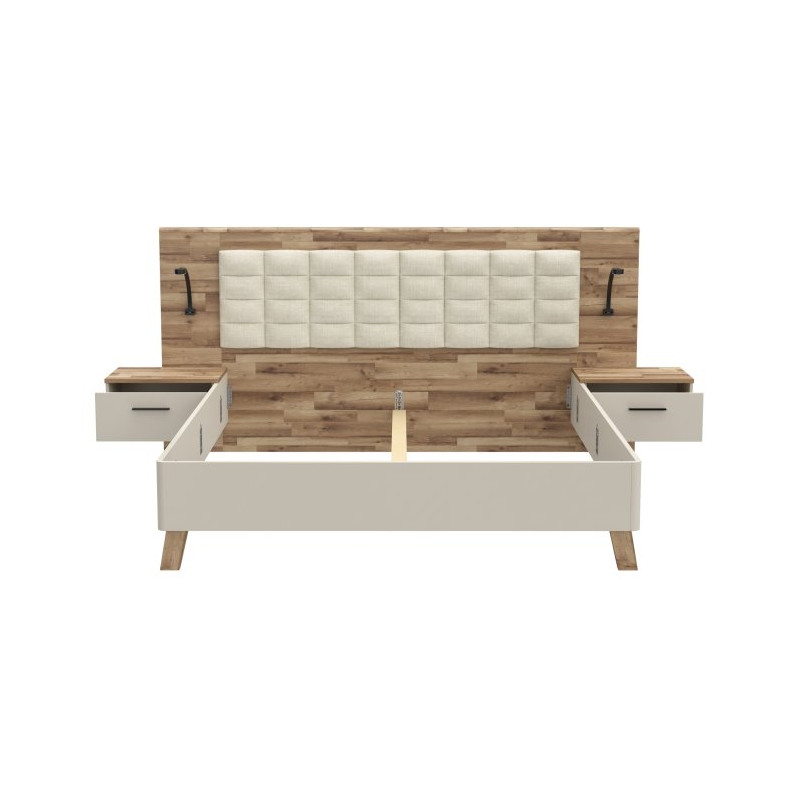 Łóżko z szafkami nocnymi Ricciano RCQL1184B piaskowy/dąb klepkowy