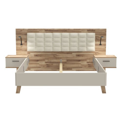 Łóżko z szafkami nocnymi Ricciano RCQL1184B piaskowy/dąb klepkowy