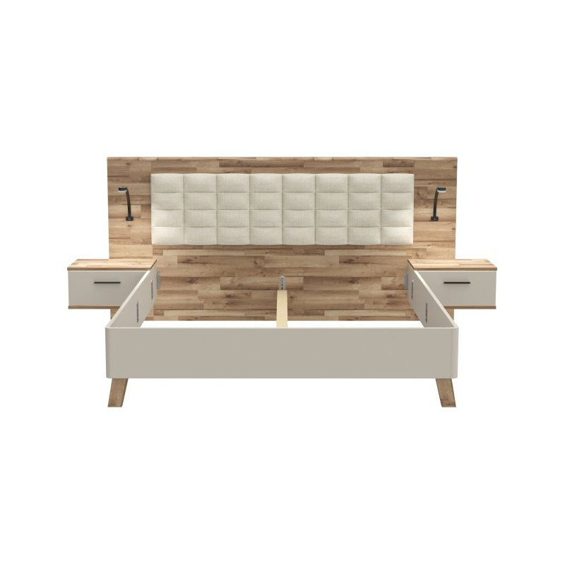 Łóżko z szafkami nocnymi Ricciano RCQL1184B piaskowy/dąb klepkowy