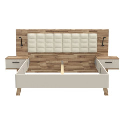 Łóżko z szafkami nocnymi Ricciano RCQL1184B piaskowy/dąb klepkowy