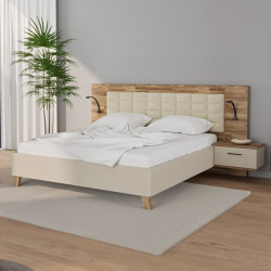 Łóżko z szafkami nocnymi Ricciano RCQL1184B piaskowy/dąb klepkowy