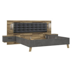 Łóżko 180 + szafki nocne Ricciano RCQL1184 beton ciemnoszary/dąb klepkowy