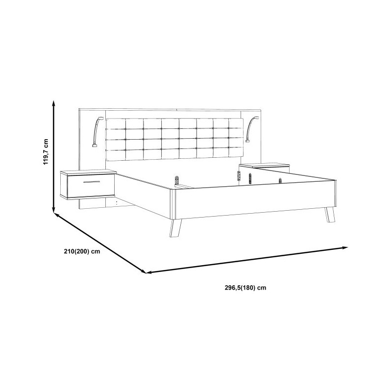 Łóżko 180 + szafki nocne Ricciano RCQL1184 beton ciemnoszary/dąb klepkowy