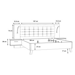 Łóżko 180 + szafki nocne Ricciano RCQL1184 beton ciemnoszary/dąb klepkowy