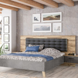 Łóżko 180 + szafki nocne Ricciano RCQL1184 beton ciemnoszary/dąb klepkowy