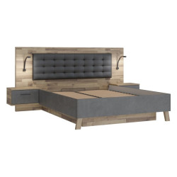Łóżko z pojemnikiem i szafkami nocnymi Ricciano RCQL2164B beton ciemnoszary/dąb klepkowy