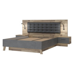 Łóżko z pojemnikiem i szafkami nocnymi Ricciano RCQL2164B beton ciemnoszary/dąb klepkowy