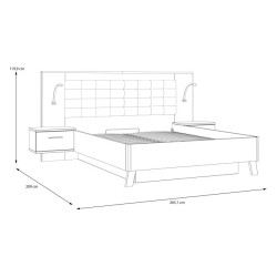 Łóżko z pojemnikiem i szafkami nocnymi Ricciano RCQL2164B beton ciemnoszary/dąb klepkowy