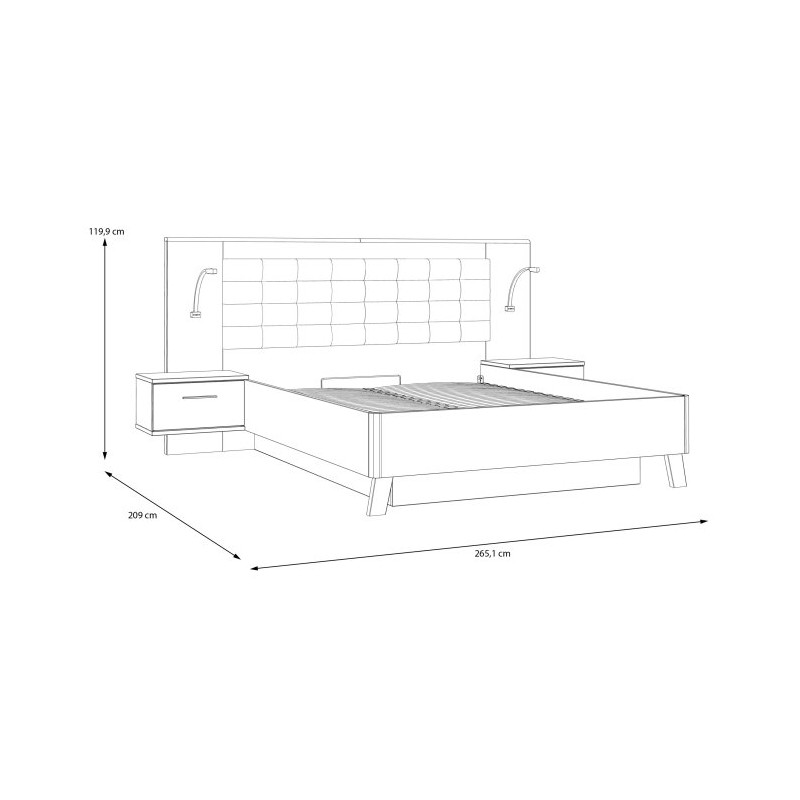 Łóżko z pojemnikiem i szafkami nocnymi Ricciano RCQL2164B beton ciemnoszary/dąb klepkowy