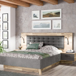 Łóżko z pojemnikiem i szafkami nocnymi Ricciano RCQL2164B beton ciemnoszary/dąb klepkowy