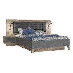 Łóżko z pojemnikiem i szafkami nocnymi Ricciano RCQL2164B beton ciemnoszary/dąb klepkowy