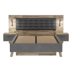 Łóżko z pojemnikiem i szafkami nocnymi Ricciano RCQL2164B beton ciemnoszary/dąb klepkowy
