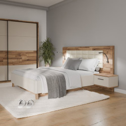 Łóżko z pojemnikiem i szafkami nocnymi Ricciano RCQL2164B piaskowy/dąb klepkowy