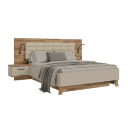 Łóżko z pojemnikiem i szafkami nocnymi Ricciano RCQL2164B piaskowy/dąb klepkowy