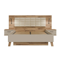 Łóżko z pojemnikiem i szafkami nocnymi Ricciano RCQL2164B piaskowy/dąb klepkowy