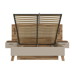 Łóżko z pojemnikiem i szafkami nocnymi Ricciano RCQL2164B piaskowy/dąb klepkowy