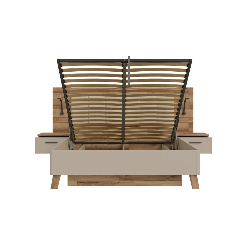 Łóżko z pojemnikiem i szafkami nocnymi Ricciano RCQL2164B piaskowy/dąb klepkowy