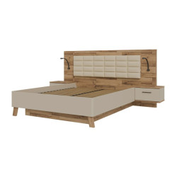 Łóżko z pojemnikiem i szafkami nocnymi Ricciano RCQL2164B piaskowy/dąb klepkowy