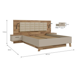 Łóżko z pojemnikiem i szafkami nocnymi Ricciano RCQL2164B piaskowy/dąb klepkowy