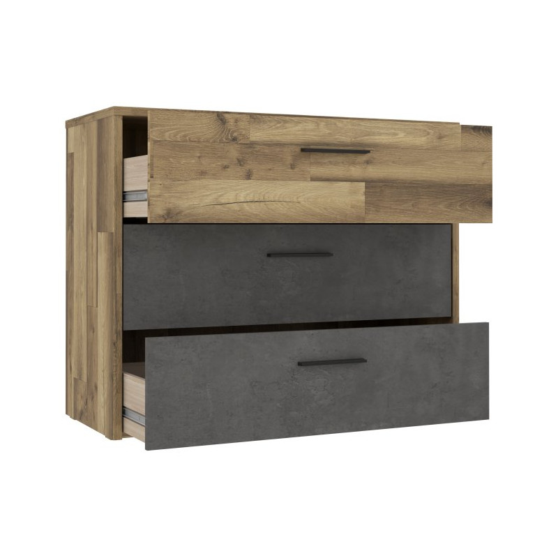 Komoda z 3 szufladami Ricciano RCQK211 dąb klepkowy/beton ciemnoszary