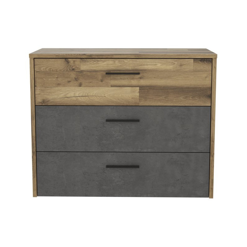 Komoda z 3 szufladami Ricciano RCQK211 dąb klepkowy/beton ciemnoszary