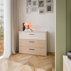 Komoda z 3 szufladami Ricciano RCQK211 piaskowy/dąb elegancja