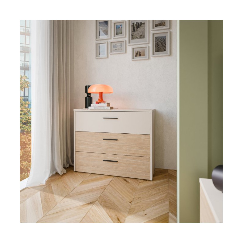Komoda z 3 szufladami Ricciano RCQK211 piaskowy/dąb elegancja