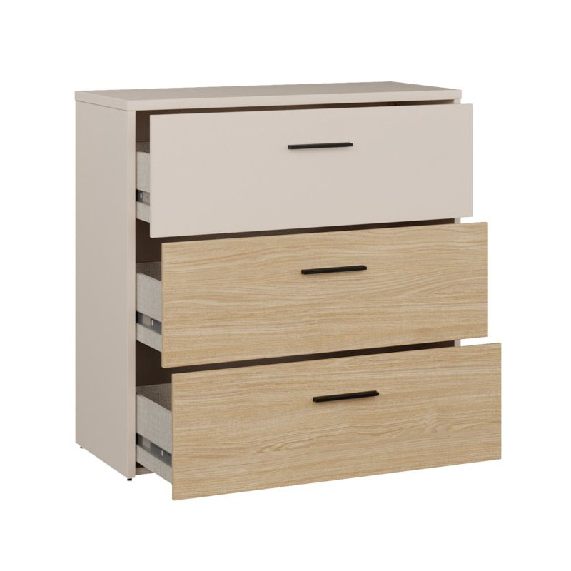 Komoda z 3 szufladami Ricciano RCQK211 piaskowy/dąb elegancja